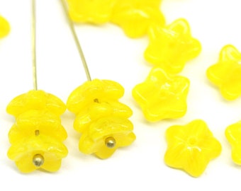 10mm Yellow flower bead caps, Czech glass bright yellow floral beads 10Pc - 3725