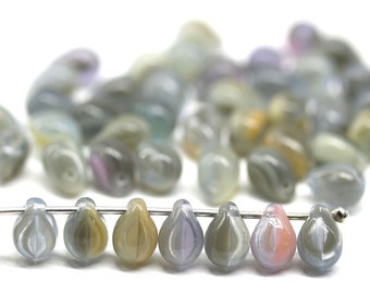 5x7mm Gray drops Mixed color gray pink yellow small teardrop Czech glass beads 50pc - 5196