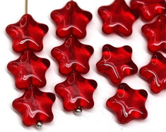 12mm Red star beads transparent red czech glass star beads for jewelry making, 15pc - 5443