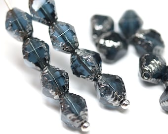 15 contas de vidro tcheco bicone azul Montana, borda prateada, polidas ao fogo, bicones de 8 x 6 mm - 3276