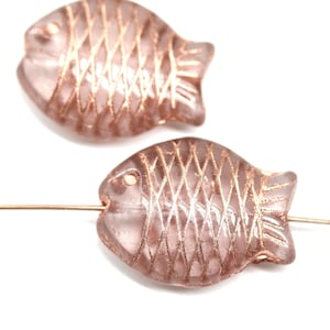 Perline di pesce grandi in vetro ceco con tema marino, coppia di perline in rame lavato, 24 x 18 mm, 2 pezzi - 4017