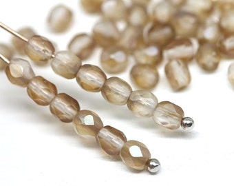 4mm Light brown czech beads Frosted glass faceted fire polished round spacer beads 50Pc - 3750