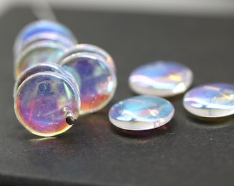 Crystal Clear Czech Glass Lentil Beads AB Finish (12mm, 10pc)