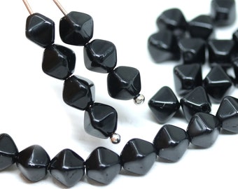 6mm Jet black bicone beads Czech glass pressed beads, 30Pc - 3881