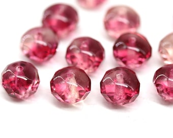 6x9mm Pink fire polished Czech glass rondelle spacer rondel beads, 12Pc - 0288