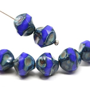 Dark Blue Czech Glass Nugget Beads: Picasso Baroque Round Cut, 9mm (8Pc)