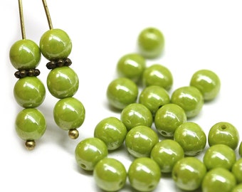 6mm Olive green druk round czech glass bead spacers with luster, 30Pc - 5113