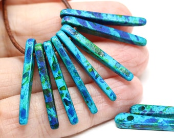 Teal Blue Ceramic Stick Beads: 30mm Top Drilled Spikes, 10pc