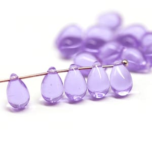 6x9mm Lilac teardrop czech glass beads, light purple drop beads 20pc 0256 image 1