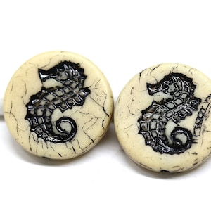 23mm Large seahorse beads Black seahorse czech glass beads Nautical beads 2Pc 1918 image 1