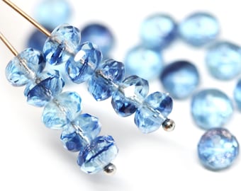 4x7mm Mixed blue czech glass rondelle beads, Fire polished spacers 25pc - 2251
