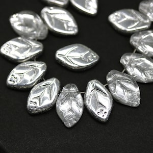 12x7mm Silver coating glass leaf beads crystal clear Czech glass pressed leaves, 30Pc - 3078