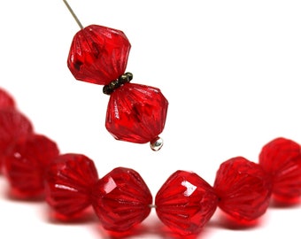 9mm Transparent red czech glass bicone fire polished beads 10Pc - 1387