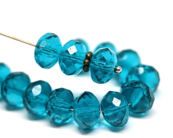 10pcs Turquoise Topaz White Czech Glass Rondelle Beads Faceted 6x9mm GB204 10pcs Turquoise Topaz White Czech Glass Rondelle Beads Faceted 6x9mm GB204