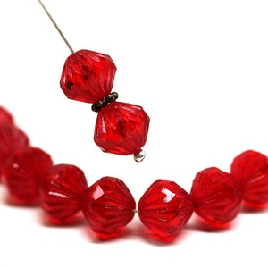 9mm Transparent red czech glass bicone fire polished beads 10Pc 1387 image 1