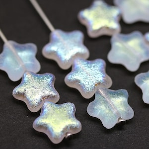 12mm Crystal clear czech glass star beads AB finish for jewelry making 15pc - 5749