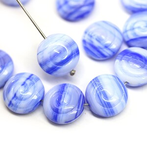 Blue shell spiral beads White blue Czech glass seashells nautilus 13mm 6Pc 1211 image 2