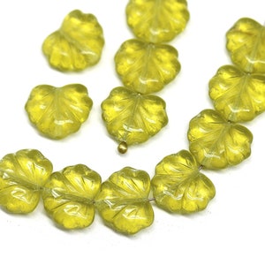 Hell olivgrüne Ahornblatt Perlen, 11 x 13 mm olivgrüne böhmische Perlenblätter 15 Stück - 5131