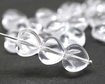 10mm Crystal clear puffy heart Czech glass beads 15Pc - 2562