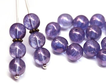 8mm Blue purple round druk beads Czech glass pressed beads for jewelry making 20Pc - 2414
