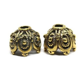 Antique brass large bead caps Ornament fancy bead caps for jewelry making 2Pc - 2891