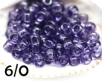 Purple Toho seed beads size 6/0, Transparent Sugar Plum N 19, purple seed beads rocailles kumihimo - 10g - S1206