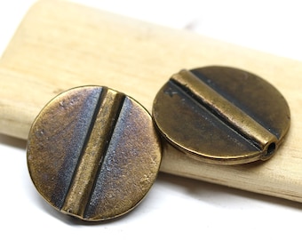Antique brass round flat beads 23mm coin shape beads for jewelry making 2Pc - 1301