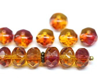 6x9mm Yellow pink fire polished Czech glass rondelle spacer rondel beads, 12Pc - 5768