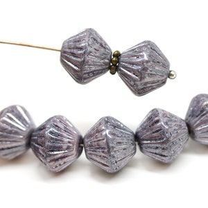11mm Violet purple Large bicone beads, Silver luster Dark violet czech glass pressed beads 10pc - 1985