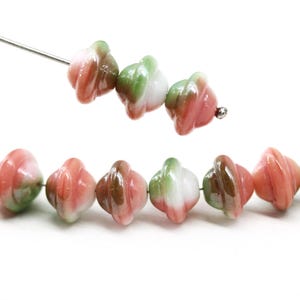 Cuentas de cristal checo Saturno en forma de platillo, color blanco y rosa, 8 x 10 mm, forma de OVNI, 12 unidades - 2241