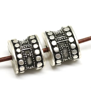 2 pezzi di perline ornamentali in argento antico, grandi tubi, perline di fusione di metallo greco con foro da 2 mm - 3476