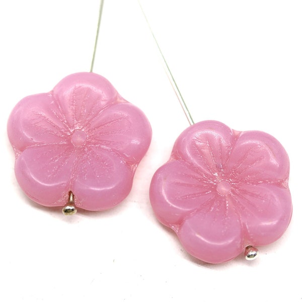 22mm Large pink flower beads, Opal pink czech glass big flower beads 2pc - 2044