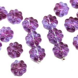 9mm Purple blue daisy flower beads Czech glass floral beads 20Pc - 2631