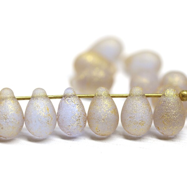 6x9mm Pale Lilac lavender czech glass teardrop beads Seaglass Gold wash purple top drilled drops 20pc - 3514