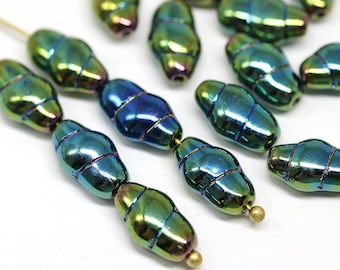6x3mm pressed czech glass spacers green with luster rondels 40Pc 2921 Antique Green Picasso Rondelle beads