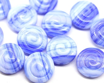 Blue shell spiral beads White blue Czech glass seashells nautilus 13mm - 6Pc - 1211