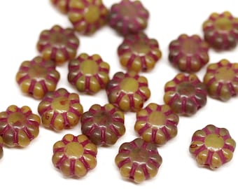 9mm Dark yellow daisy flower beads Czech glass floral beads 20Pc - 0875