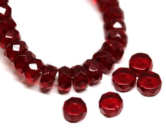 6x3mm Dark red fire polished rondelle beads, Czech glass rondels faceted spacers - 25Pc - 0469