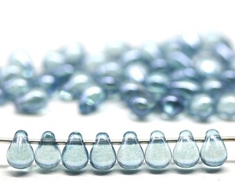 4x6mm Montana blue tiny drops czech glass top drilled small teardrop beads 50pc - 0132
