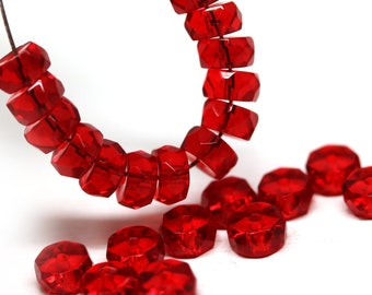 6x3mm Red rondelle Czech glass fire polished beads Red rondels faceted spacers - 25Pc - 3439