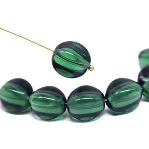 Large green cube beads 13mm Czech glass pressed oval cubes, 8pc - 5386