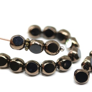 6mm Jet black Czech glass round cut beads fire polished spacers, 20pc - 2511