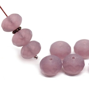 7x11mm Frosted light purple fire polished puffy rondelle Czech glass large rondels 8pc - 3964