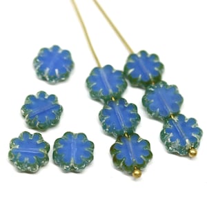 Opal Blaue Blume Tschechische Glasperlen, Travertin-Veredelung, 9 mm (10 Stück)