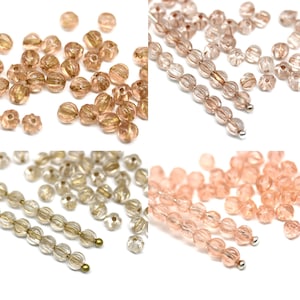 4mm Clear round druk melon beads Czech glass gold holes peach beads copper inside 50pc