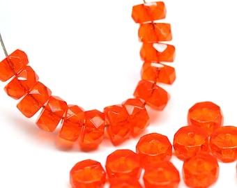 6x3mm Dark orange fire polished rondelle beads Czech glass rondels faceted spacers 25Pc - 4076