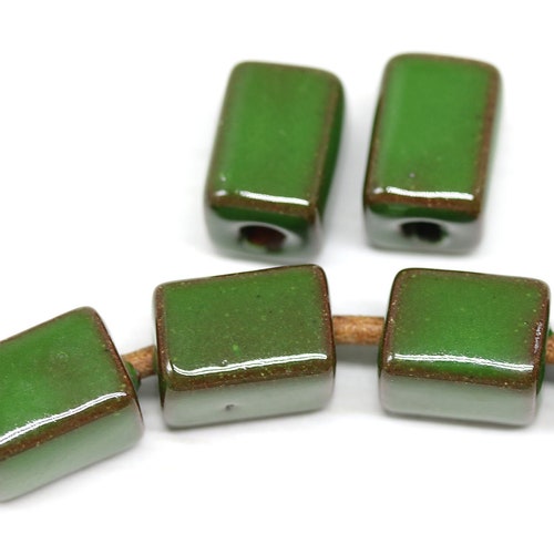 11x8mm Dark Green Rectangle Ceramic Beads for Leather Cord Etsy