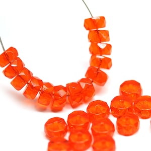 6x3mm Dark orange fire polished rondelle beads Czech glass rondels faceted spacers 25Pc - 4076