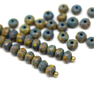 3x5mm Rustic yellow czech glass beads yellow blue fire polished beads gemstone cut rondelle, 40pc - 5593