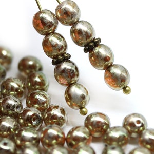 Shiny crackle czech glass beads Dark pink 6mm round druk rustic beads, 40pc - 0356